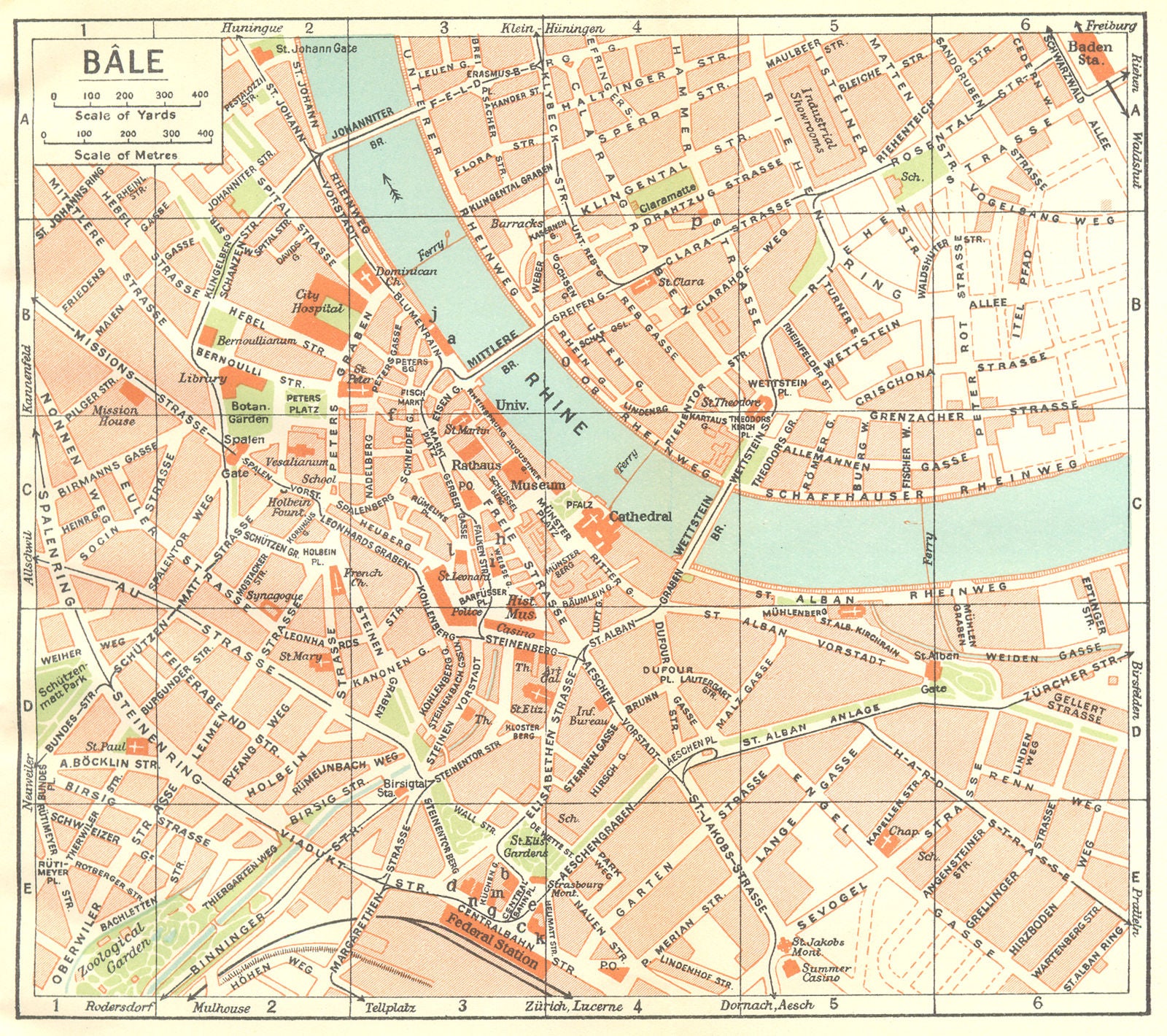 SWITZERLAND. Bale 1930 old vintage map plan chart